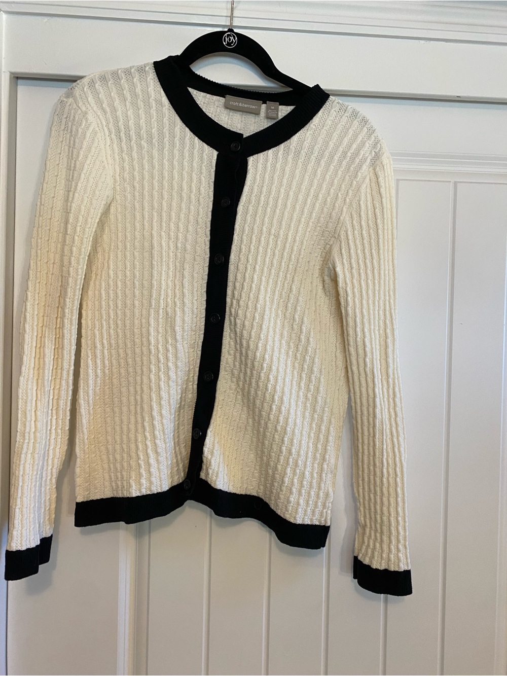 croft & barrow Cream Cardigan with Black Trim Accents
